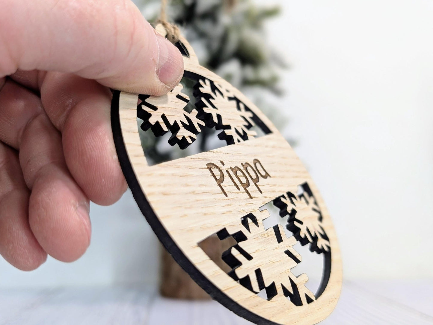 Custom Snowflake Wooden Christmas Bauble for Festive Decor | Personalised Gift | Custom Tree Decoration | Xmas Oak Ornament | Festive - CherryGroveCraft