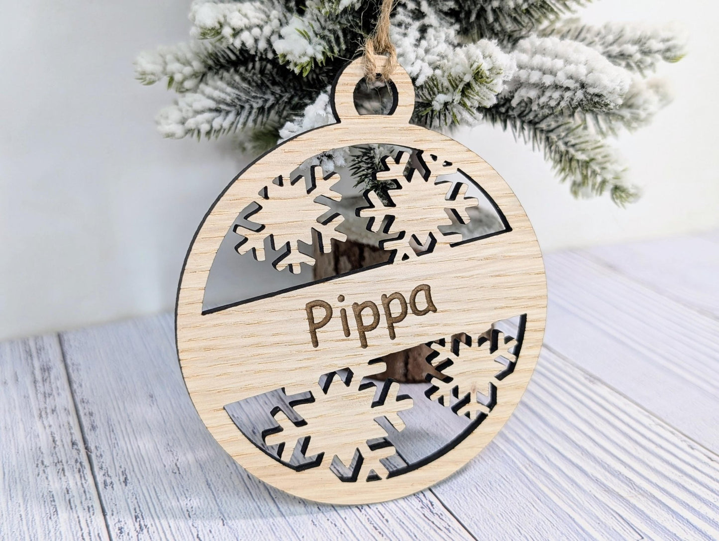 Custom Snowflake Wooden Christmas Bauble for Festive Decor | Personalised Gift | Custom Tree Decoration | Xmas Oak Ornament | Festive - CherryGroveCraft