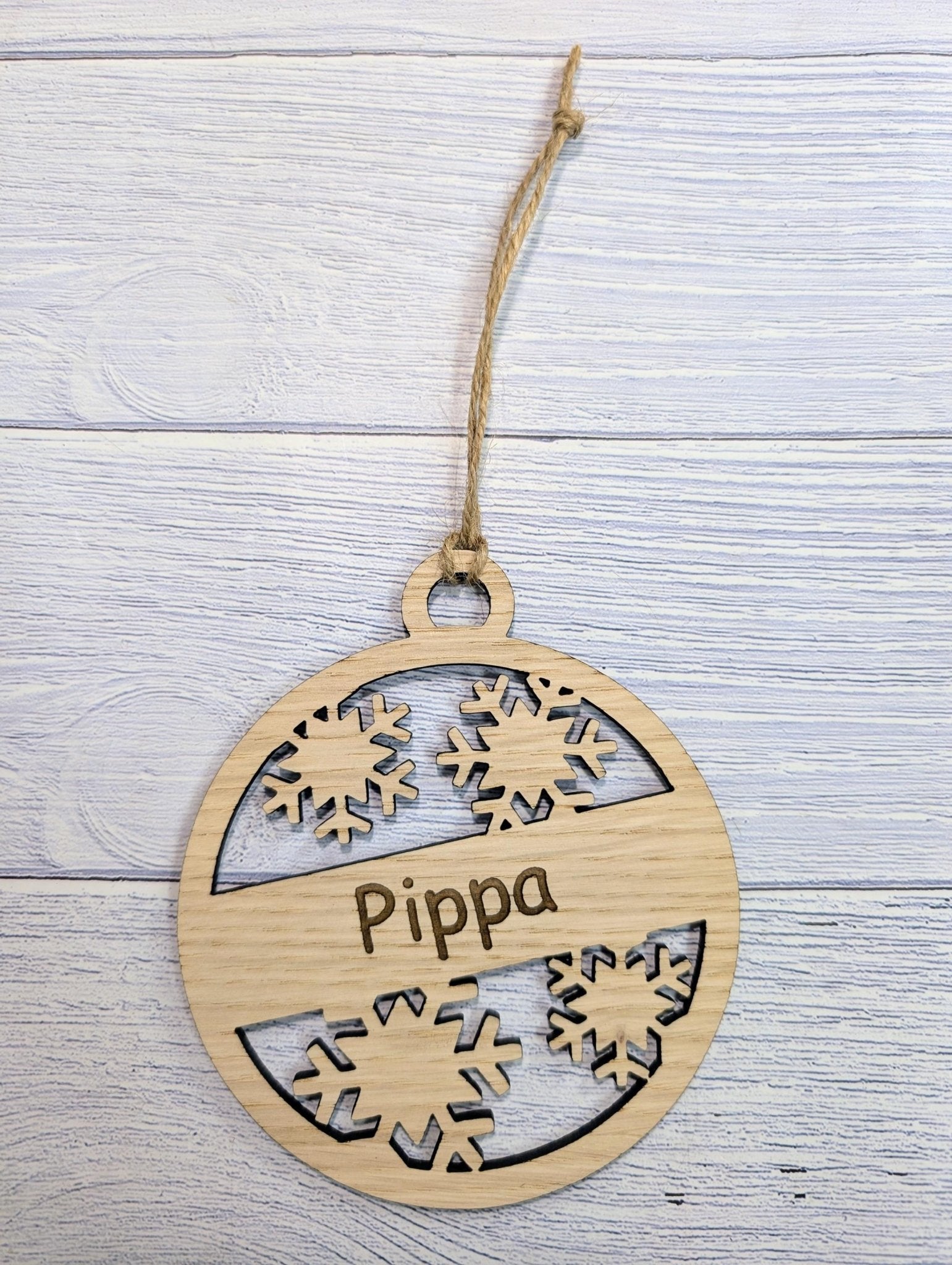 Custom Snowflake Wooden Christmas Bauble for Festive Decor | Personalised Gift | Custom Tree Decoration | Xmas Oak Ornament | Festive - CherryGroveCraft