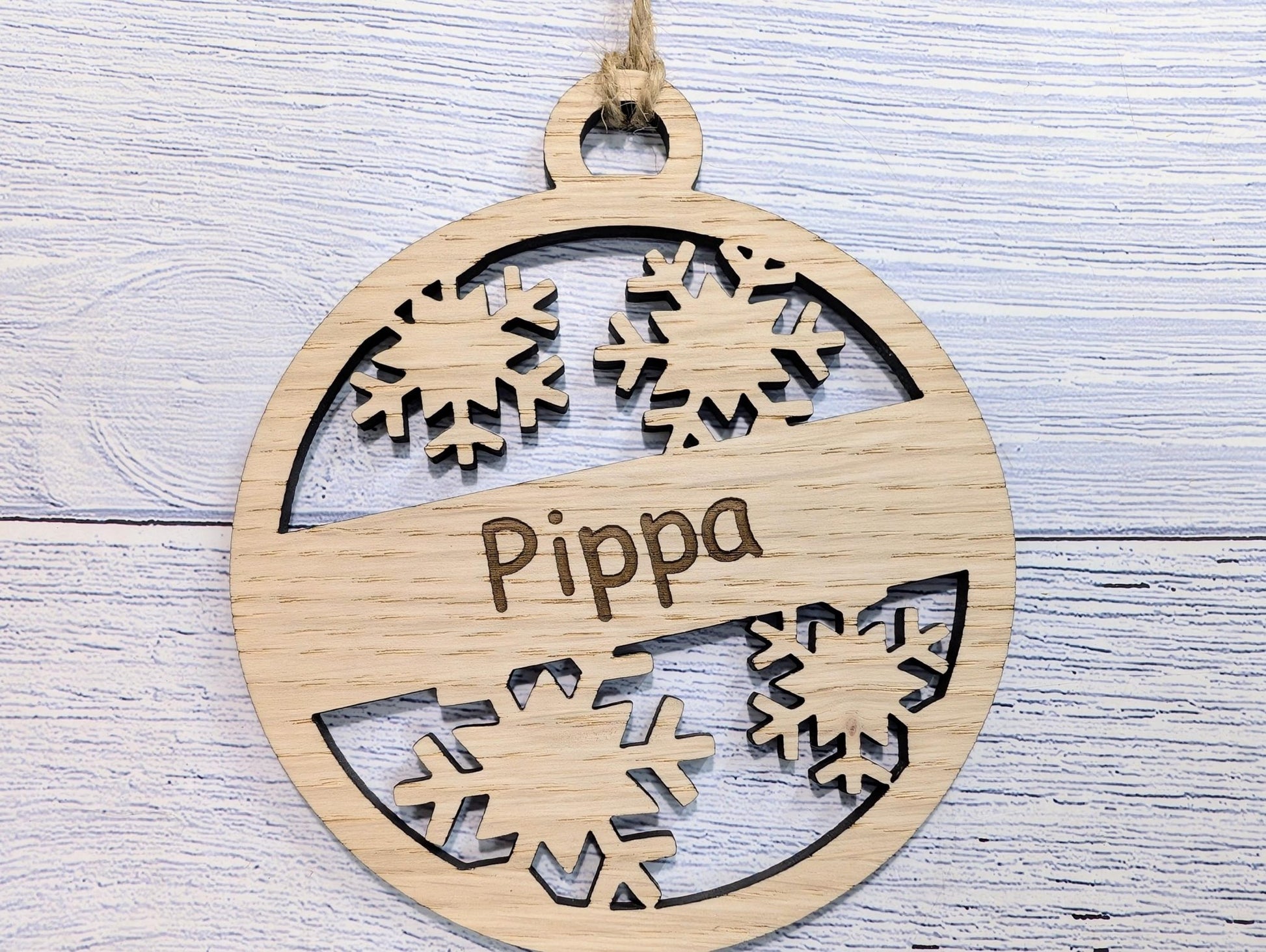 Custom Snowflake Wooden Christmas Bauble for Festive Decor | Personalised Gift | Custom Tree Decoration | Xmas Oak Ornament | Festive - CherryGroveCraft