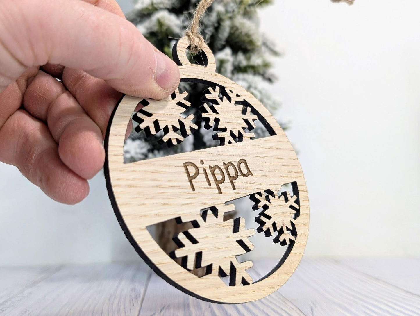 Custom Snowflake Wooden Christmas Bauble for Festive Decor | Personalised Gift | Custom Tree Decoration | Xmas Oak Ornament | Festive - CherryGroveCraft