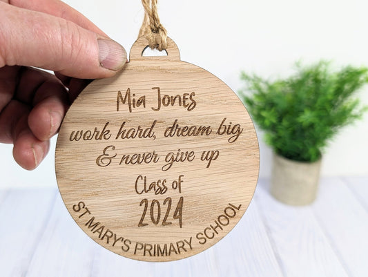 Custom Student Recognition Bauble - End of Year/Term Gift, Bespoke Wooden Ornament with Personalised Name, Message, School, & Year - CherryGroveCraft