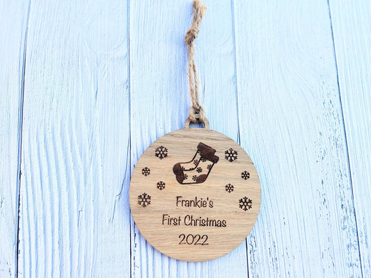 Custom Wooden Christmas Bauble for New Parents, Personalized Baby's First Ornament | Christmas Bauble | Xmas Decoration | New Parent Gift - CherryGroveCraft