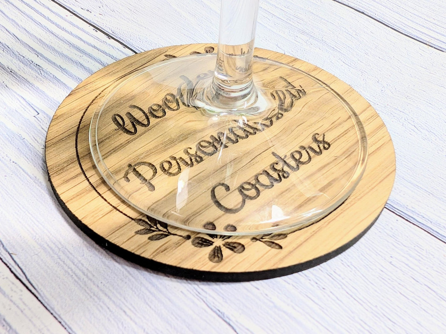 Custom Wooden Coasters – Eco - Friendly Gift, Personalised Text, Engraved Border – Bespoke Sustainable Craft, 100mm Diameter, Coffee & Tea - CherryGroveCraft