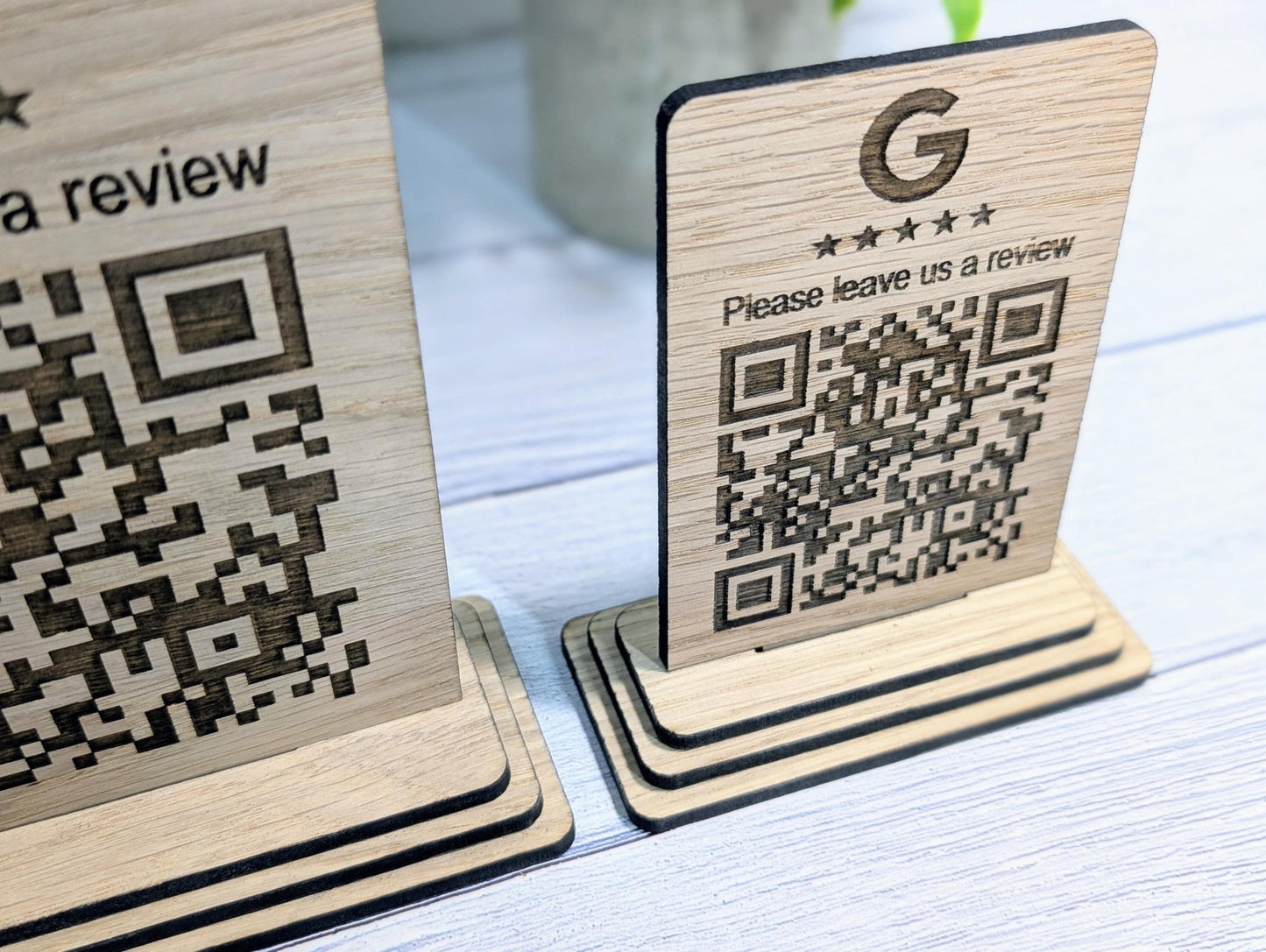 Custom Wooden Google Review Sign with QR Code | Business Review Plaque with Logo | Eco Friendly Point of Sale Display | 2 Sizes - CherryGroveCraft