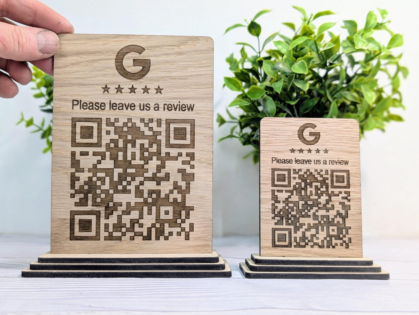 Custom Wooden Google Review Sign with QR Code | Business Review Plaque with Logo | Eco Friendly Point of Sale Display | 2 Sizes - CherryGroveCraft