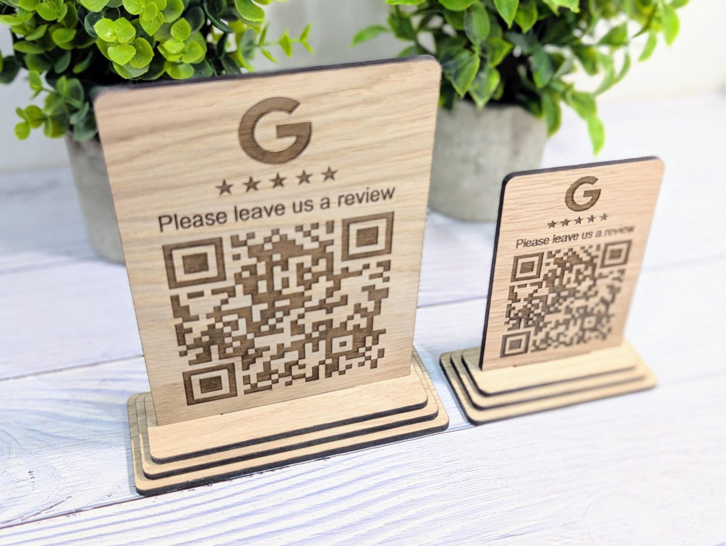 Custom Wooden Google Review Sign with QR Code | Business Review Plaque with Logo | Eco Friendly Point of Sale Display | 2 Sizes - CherryGroveCraft