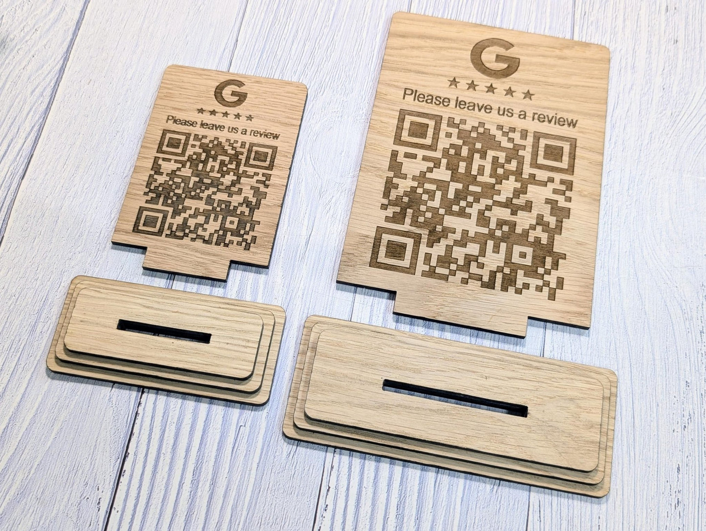Custom Wooden Google Review Sign with QR Code | Business Review Plaque with Logo | Eco Friendly Point of Sale Display | 2 Sizes - CherryGroveCraft