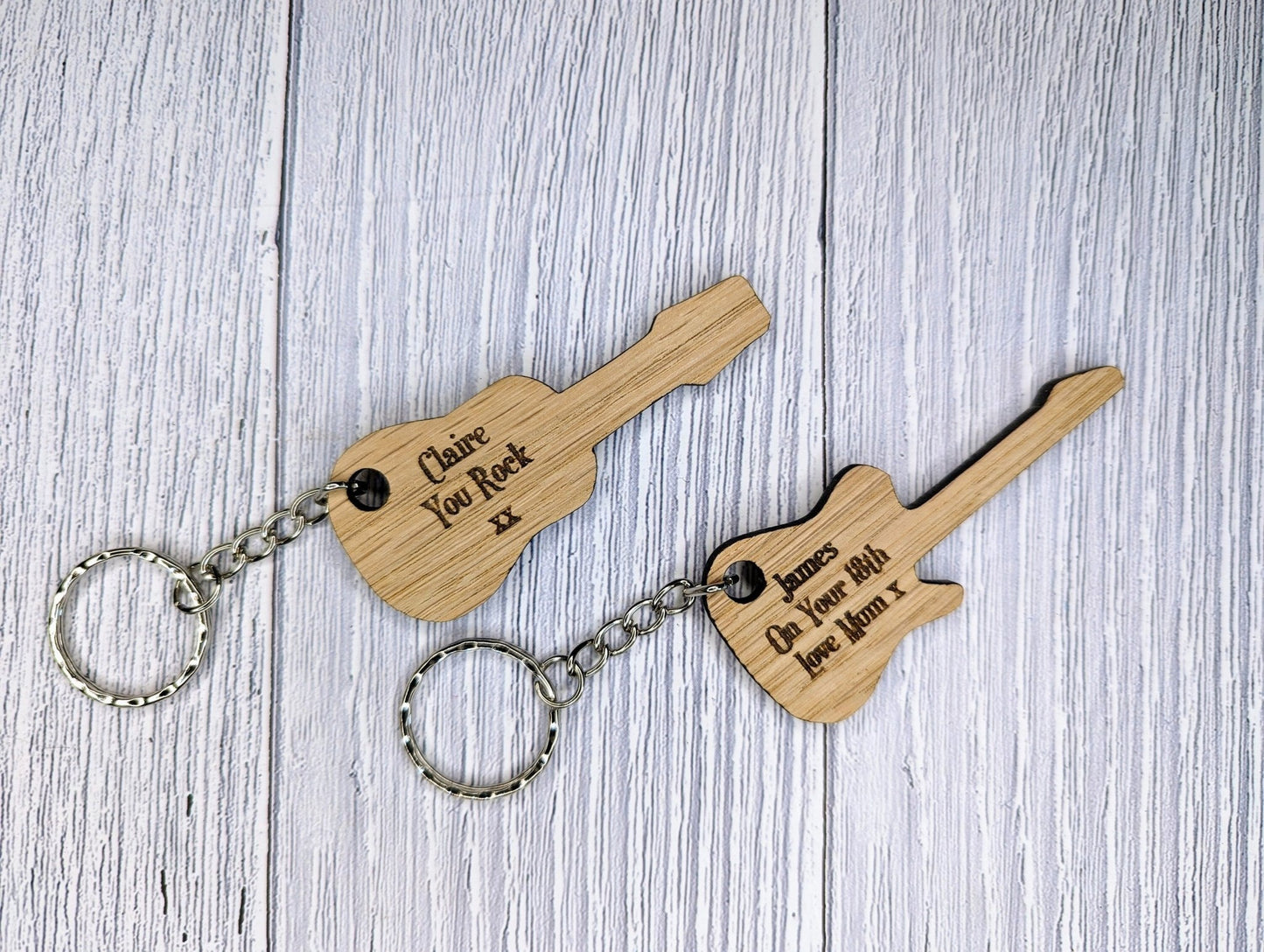 Custom Wooden Guitar Keyrings - Acoustic & Electric - Personalised Music Gift - Bag Charm - Bag Tag - CherryGroveCraft