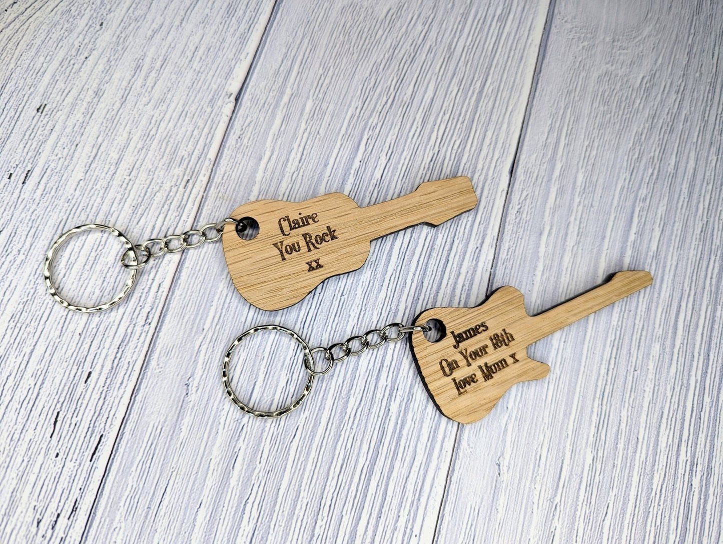 Custom Wooden Guitar Keyrings - Acoustic & Electric - Personalised Music Gift - Bag Charm - Bag Tag - CherryGroveCraft