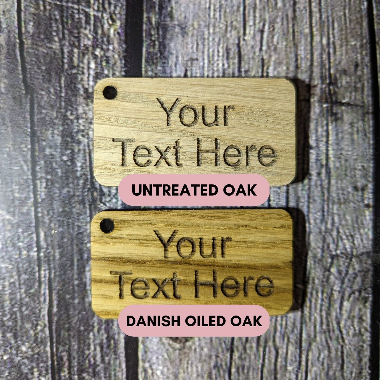 Branded oak keyrings in bulk — 20 units, logo engraved, corporate giveaway