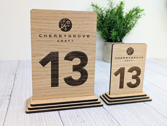 Custom Wooden Table Numbers, Company Logo Corporate Events - 2 Sizes, Single or Double-Sided - CherryGroveCraft