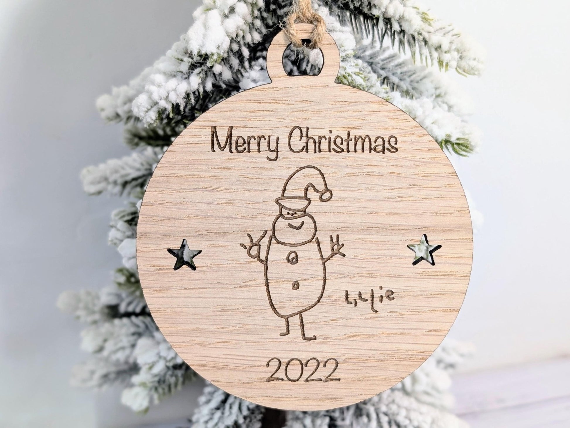 Design Your Own Wooden Bauble - Send Your Drawing, Welsh Custom Christmas Decoration in Oak Veneer - Personalised Xmas Decor Ornament - CherryGroveCraft