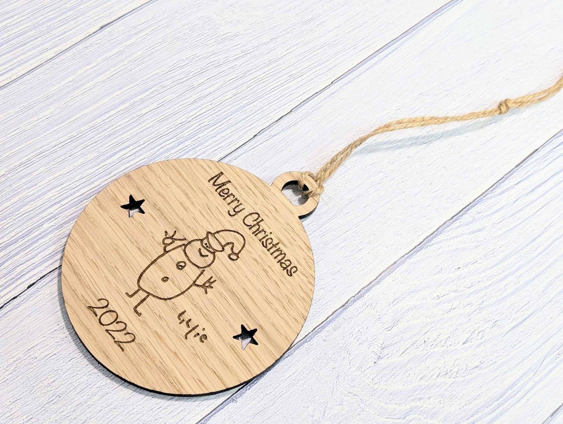 Design Your Own Wooden Bauble - Send Your Drawing, Welsh Custom Christmas Decoration in Oak Veneer - Personalised Xmas Decor Ornament - CherryGroveCraft