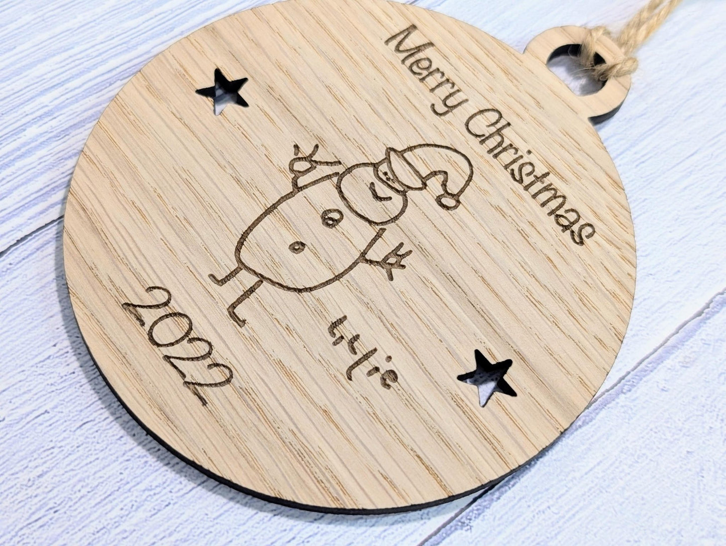 Design Your Own Wooden Bauble - Send Your Drawing, Welsh Custom Christmas Decoration in Oak Veneer - Personalised Xmas Decor Ornament - CherryGroveCraft