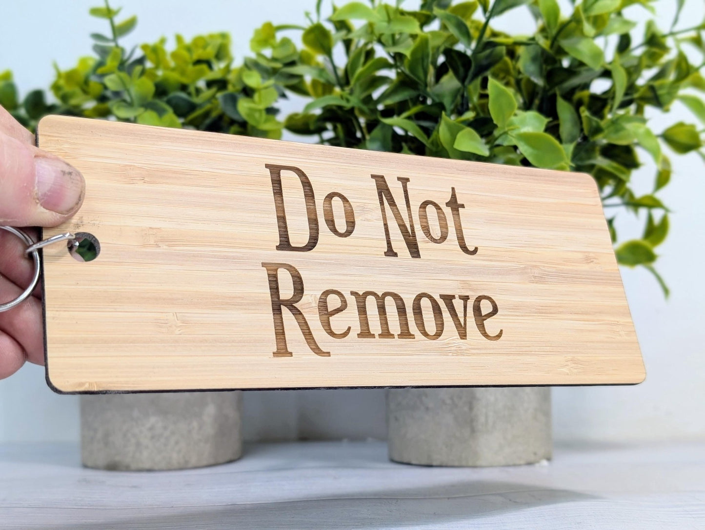 Do Not Remove - Extra - Large Bamboo Keyring - Ideal for Keeping Important Keys Safely - 200x80mm - CherryGroveCraft