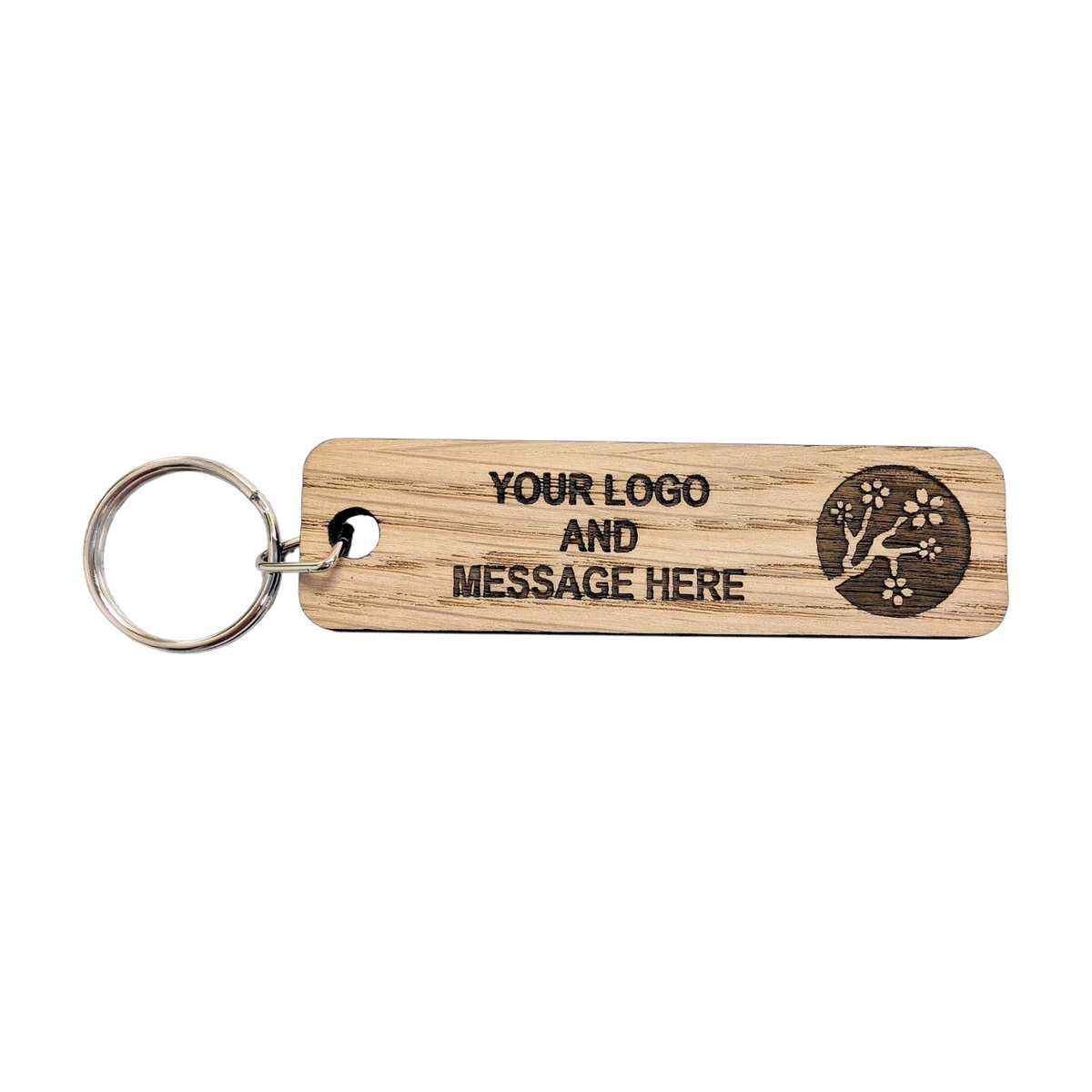 Double-Sided Oak Keyring | 90x25mm | Custom Logo & Text | Bulk