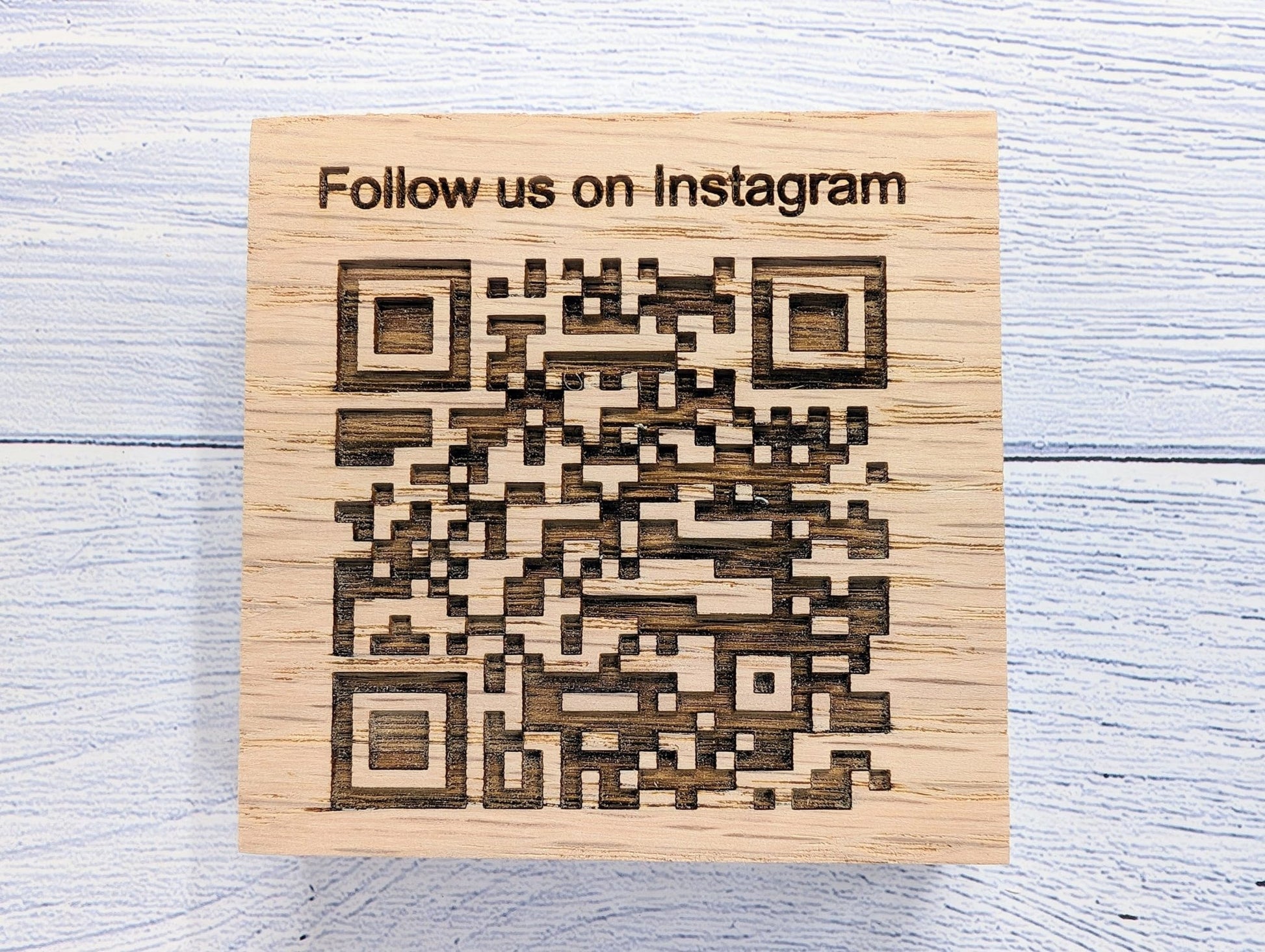Double Sided QR Code Solid Oak Blocks - Personalised Oak Blocks - QR Code - Custom Sign - Ideal for Menus, Websites, Social Media, 3 Sizes - CherryGroveCraft