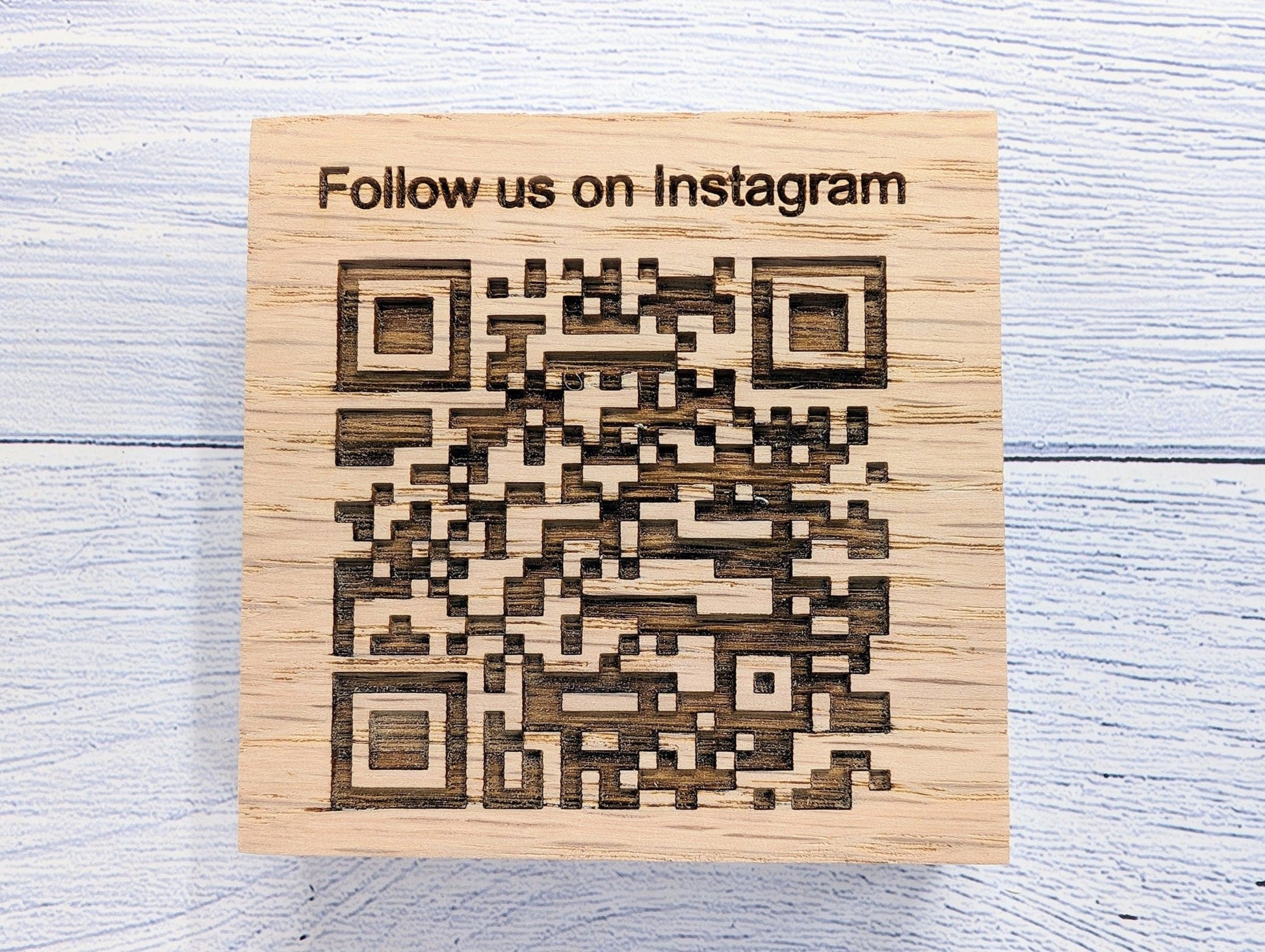 Double Sided QR Code Solid Oak Blocks - Personalised Oak Blocks - QR Code - Custom Sign - Ideal for Menus, Websites, Social Media, 3 Sizes - CherryGroveCraft
