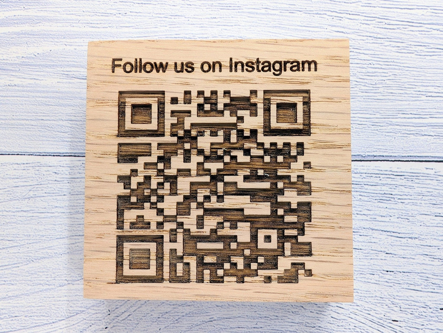 Double Sided QR Code Solid Oak Blocks - Personalised Oak Blocks - QR Code - Custom Sign - Ideal for Menus, Websites, Social Media, 3 Sizes - CherryGroveCraft