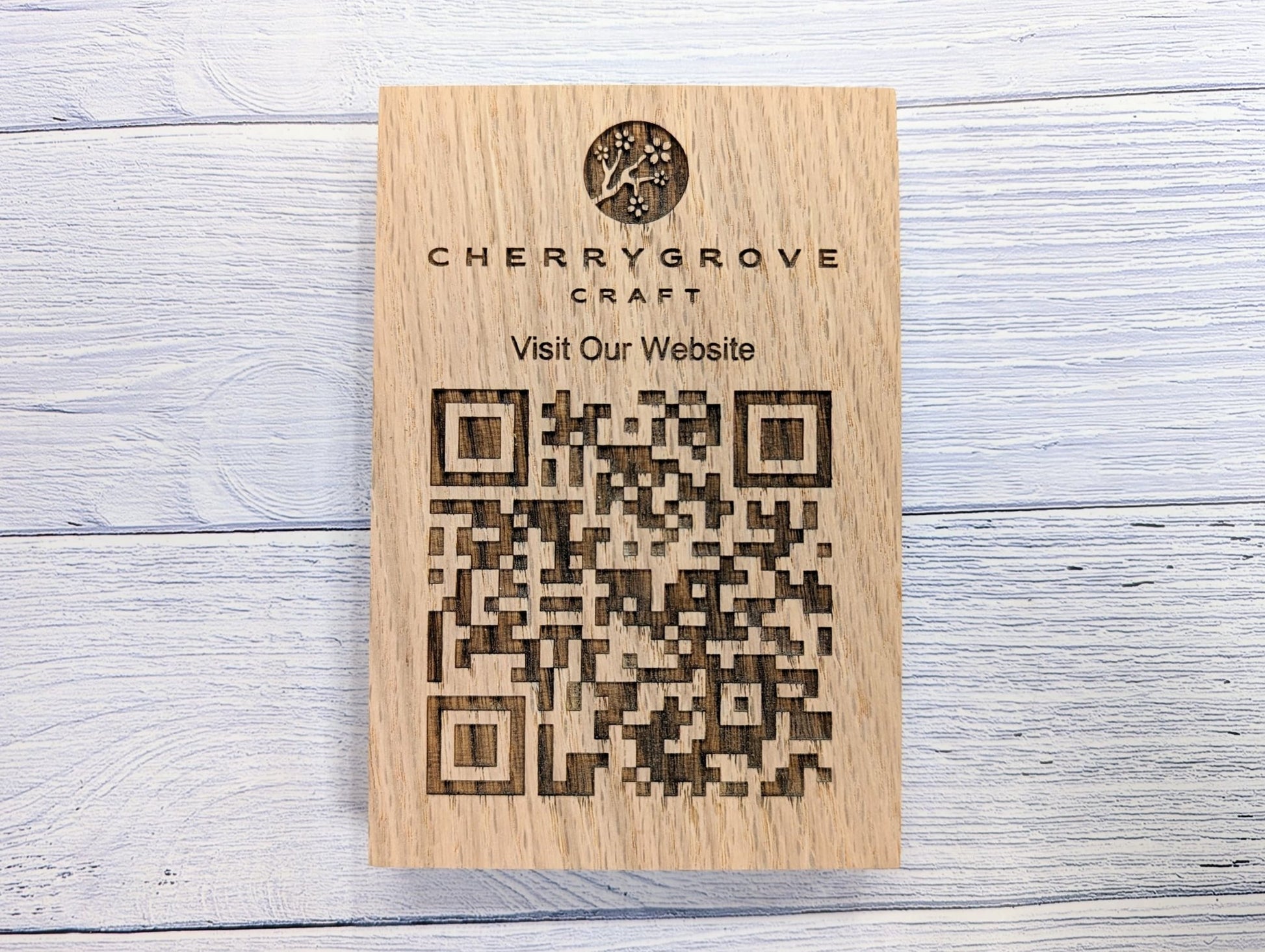 Double Sided QR Code Solid Oak Blocks - Personalised Oak Blocks - QR Code - Custom Sign - Ideal for Menus, Websites, Social Media, 3 Sizes - CherryGroveCraft