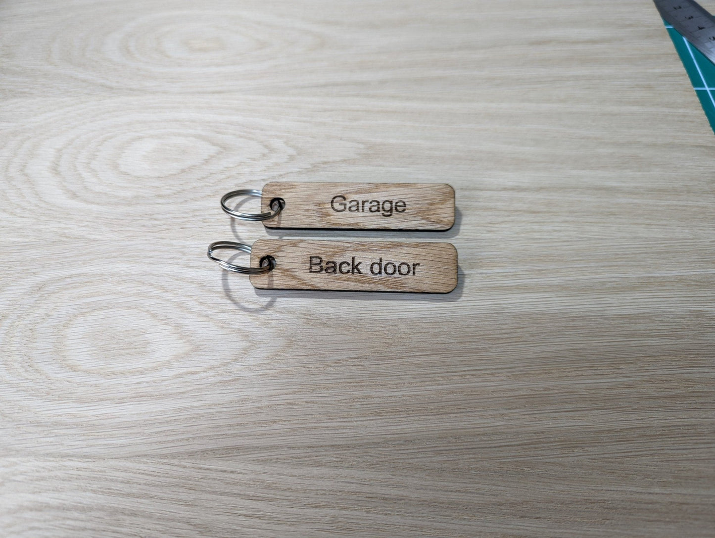 Engraved Oak Wood Keychain: Personalised Keyring, Custom Keyfob - CherryGroveCraft
