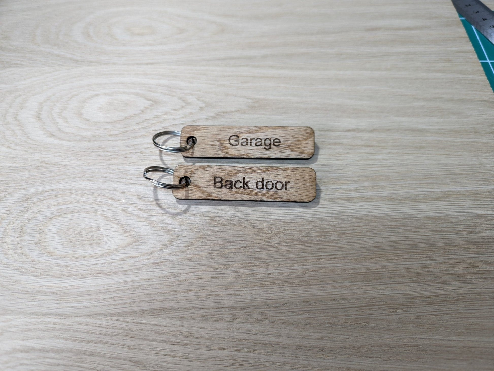 Engraved Oak Wood Keychain: Personalised Keyring, Custom Keyfob - CherryGroveCraft