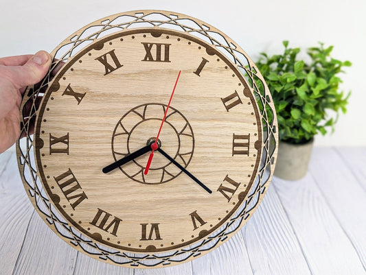Engraved Wooden Clock - Decorative Border - CherryGroveCraft