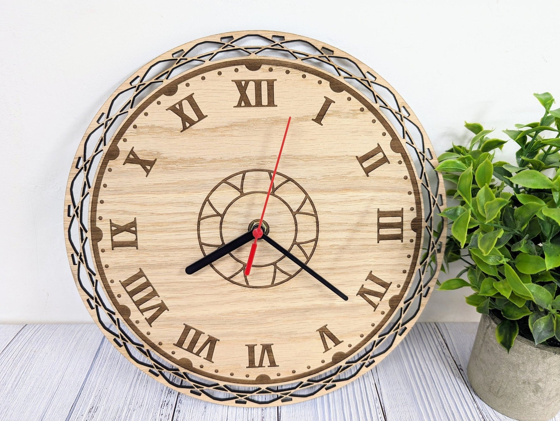 Engraved Wooden Clock - Decorative Border - CherryGroveCraft