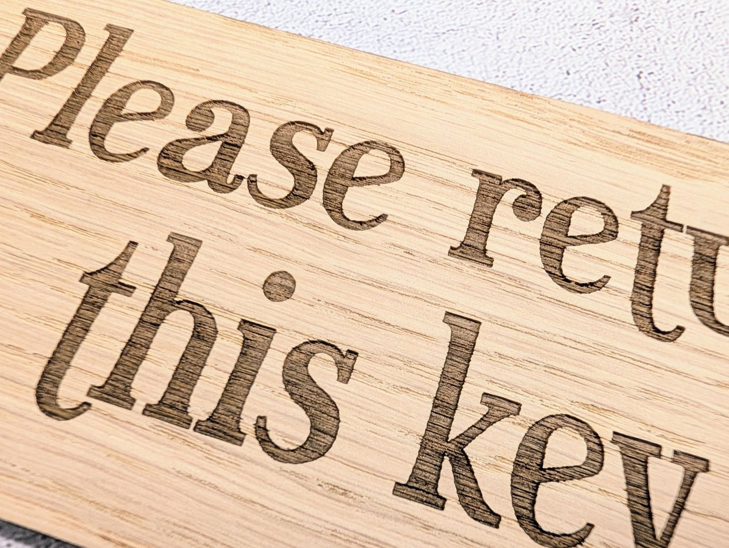 Extra - Large 200x80mm Oak Keyring with 'Please Return This Key' Message - Ideal for Important Keys or Habitual Key Losers, Eco - Friendly - CherryGroveCraft