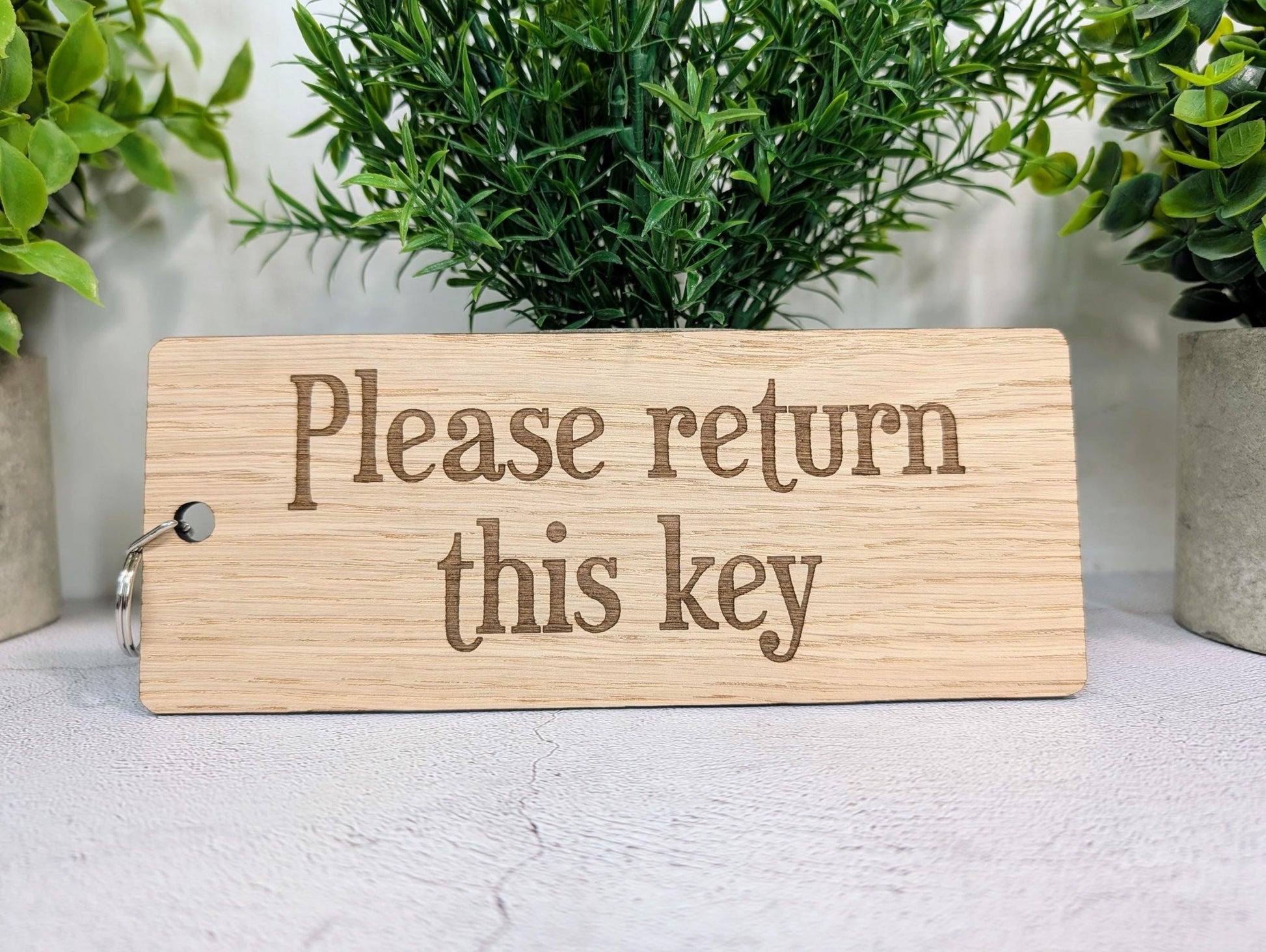 Extra - Large 200x80mm Oak Keyring with 'Please Return This Key' Message - Ideal for Important Keys or Habitual Key Losers, Eco - Friendly - CherryGroveCraft