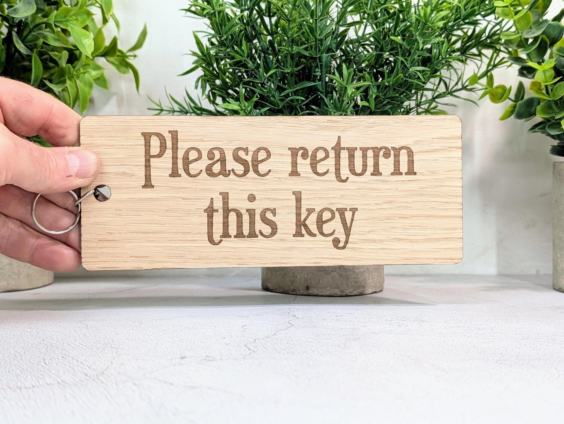Extra - Large 200x80mm Oak Keyring with 'Please Return This Key' Message - Ideal for Important Keys or Habitual Key Losers, Eco - Friendly - CherryGroveCraft