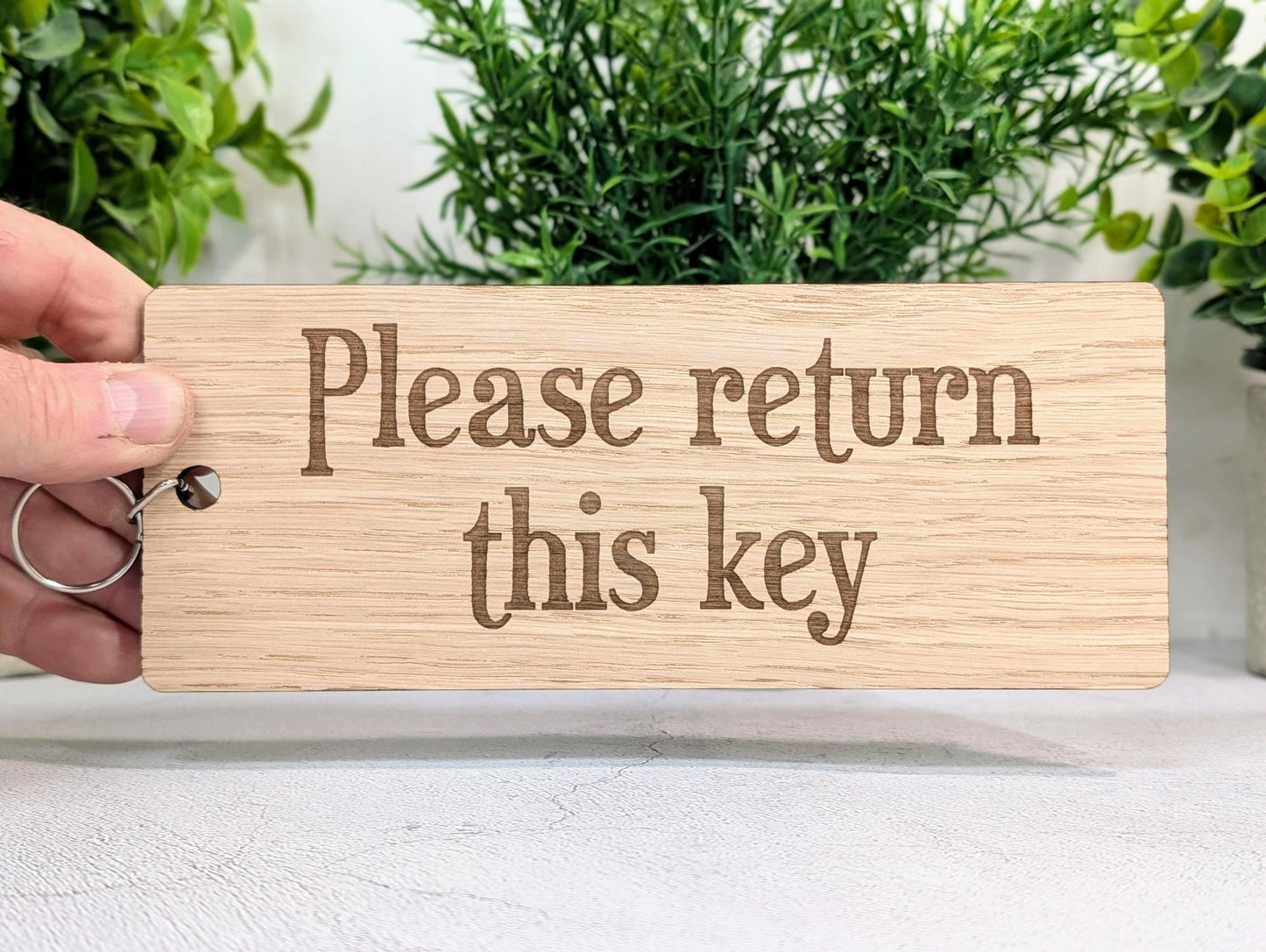 Extra - Large 200x80mm Oak Keyring with 'Please Return This Key' Message - Ideal for Important Keys or Habitual Key Losers, Eco - Friendly - CherryGroveCraft