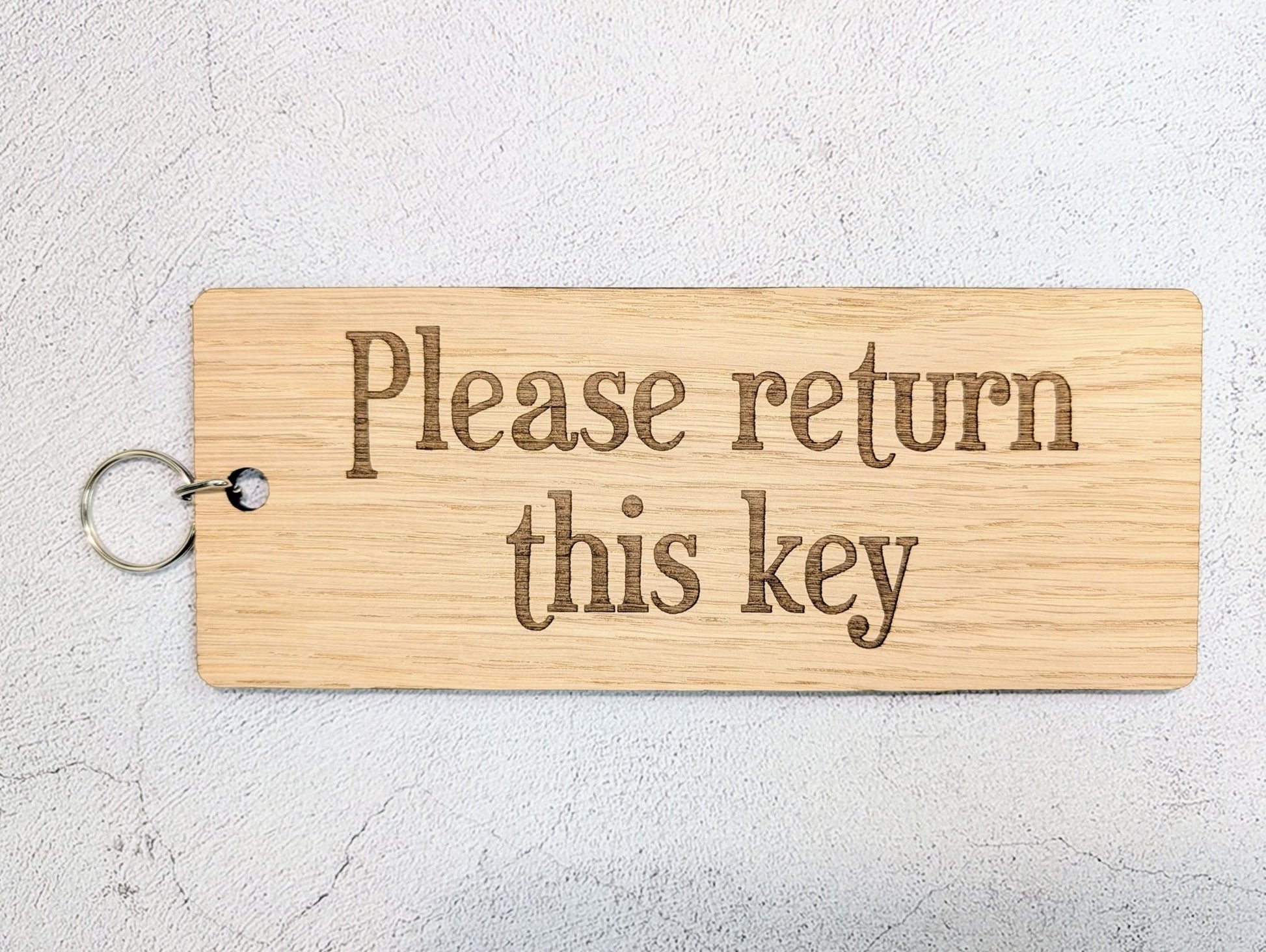 Extra - Large 200x80mm Oak Keyring with 'Please Return This Key' Message - Ideal for Important Keys or Habitual Key Losers, Eco - Friendly - CherryGroveCraft