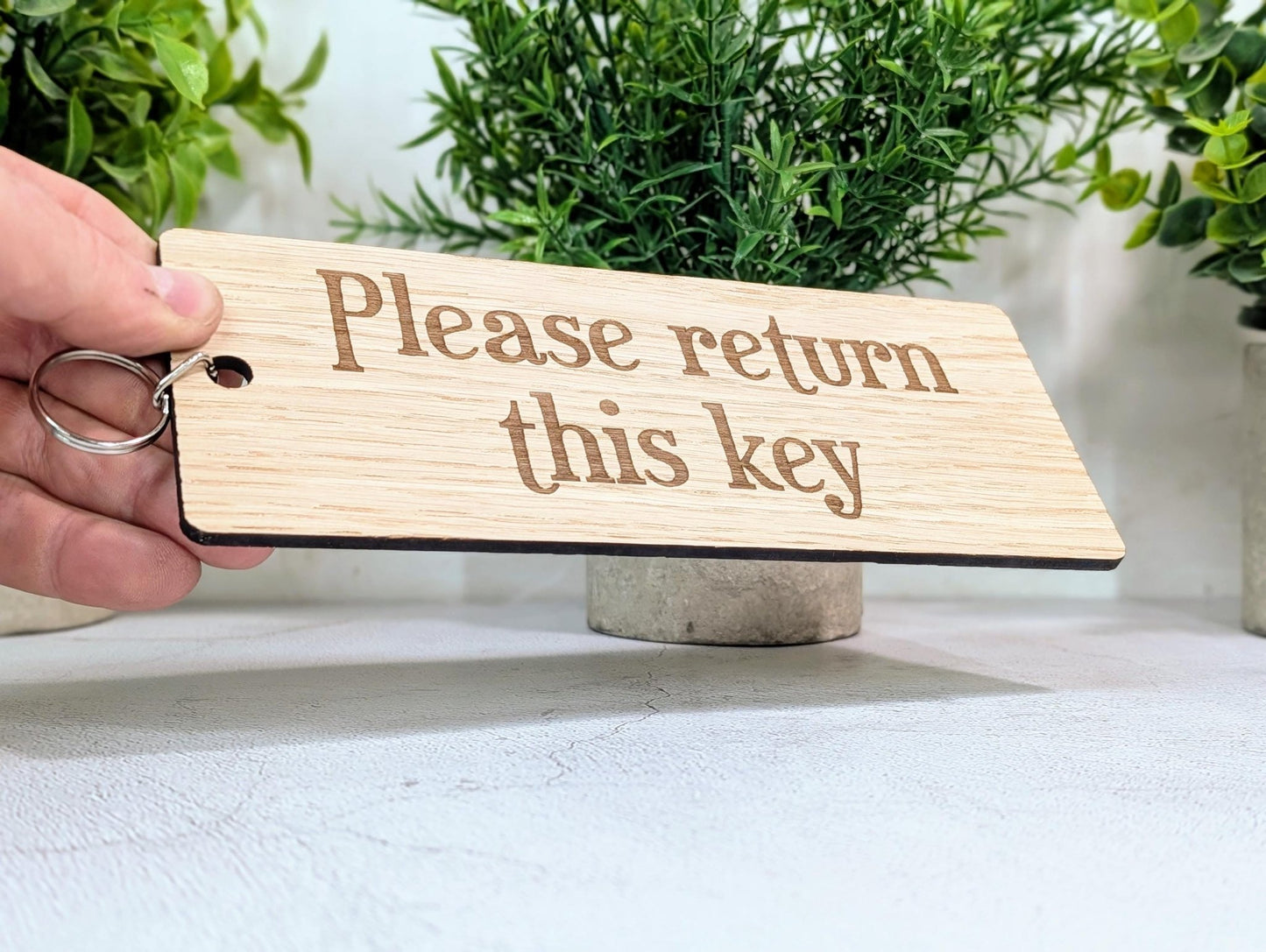 Extra - Large 200x80mm Oak Keyring with 'Please Return This Key' Message - Ideal for Important Keys or Habitual Key Losers, Eco - Friendly - CherryGroveCraft