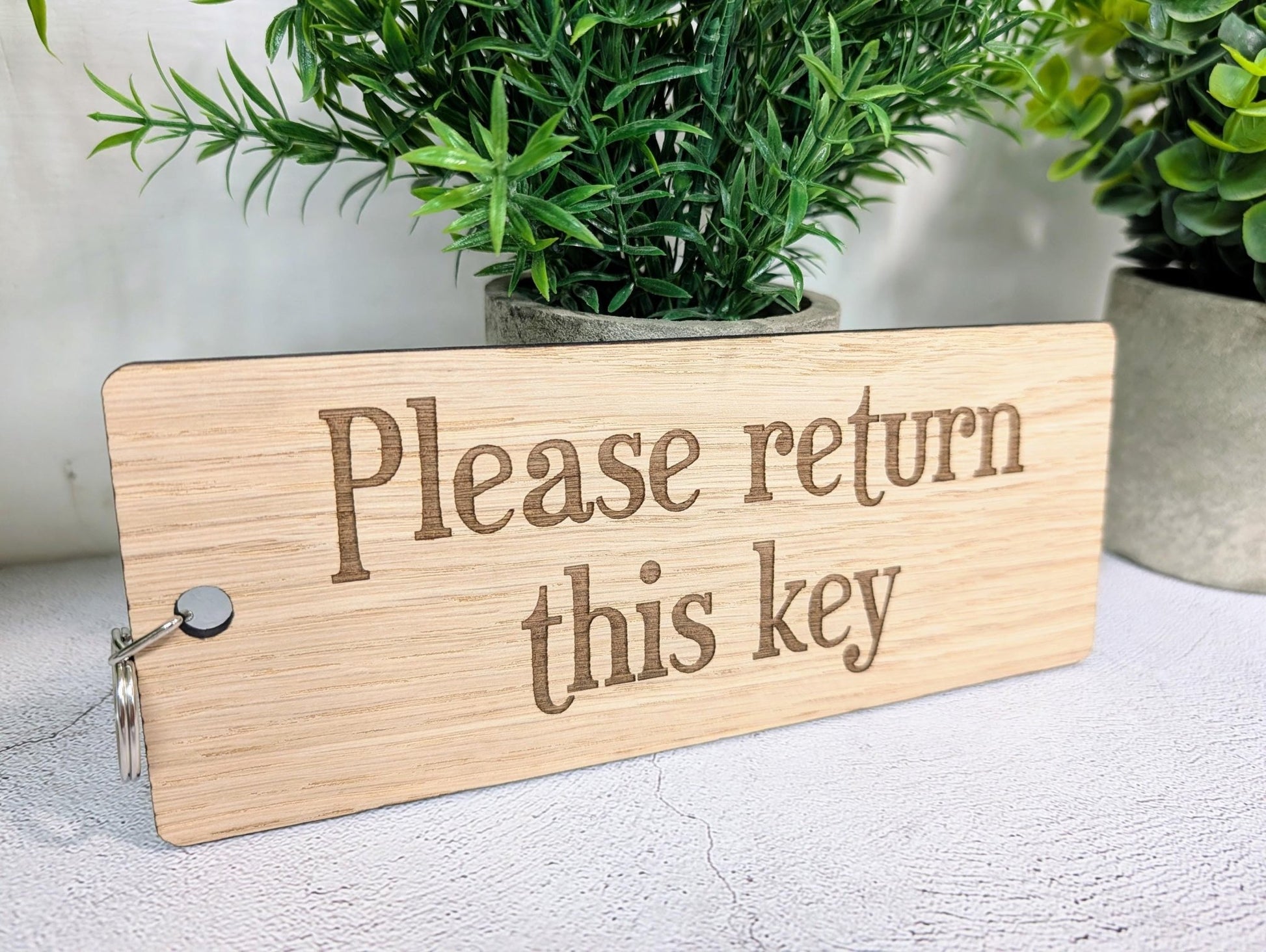 Extra - Large 200x80mm Oak Keyring with 'Please Return This Key' Message - Ideal for Important Keys or Habitual Key Losers, Eco - Friendly - CherryGroveCraft