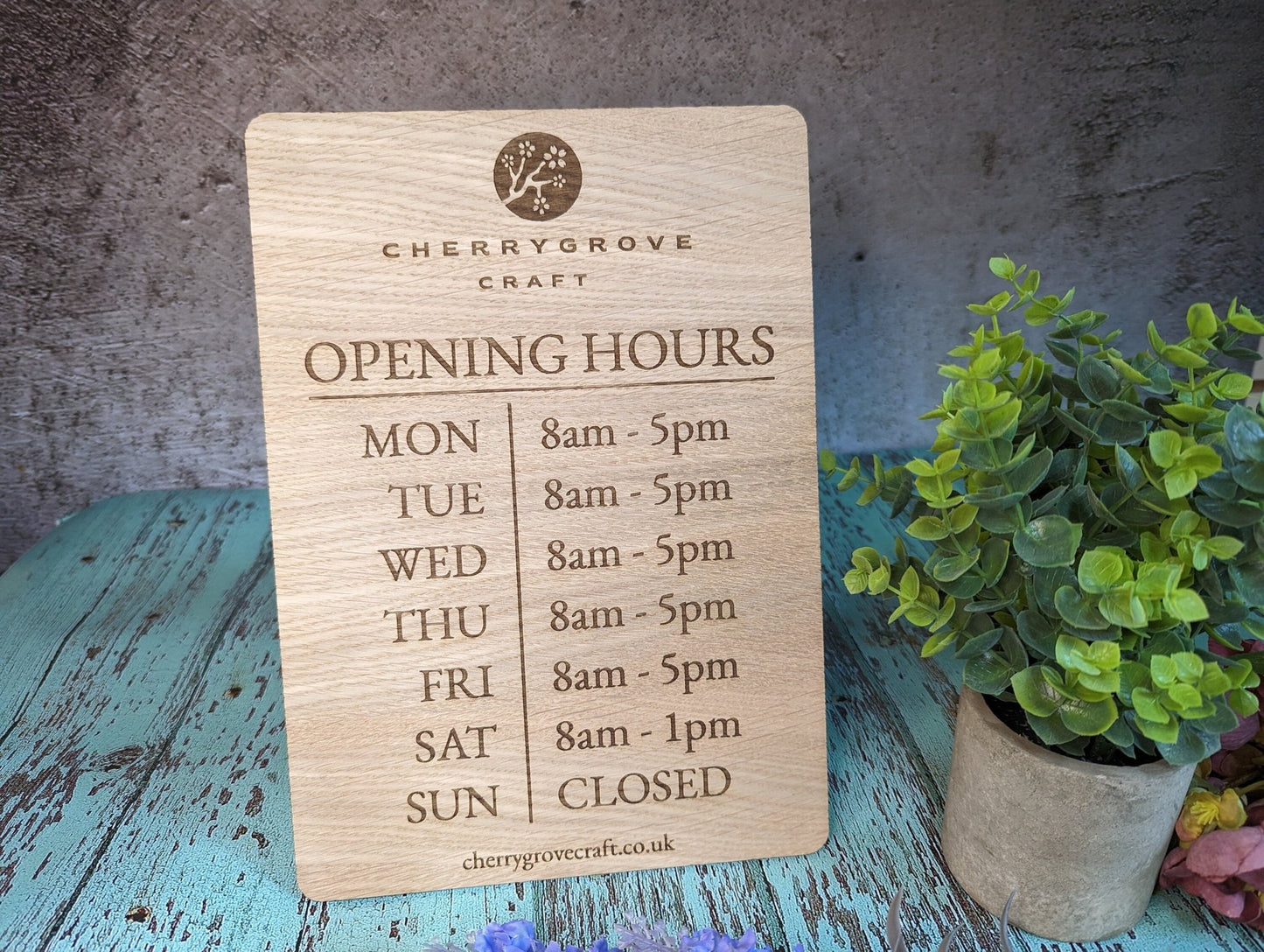 Extra large opening hours sign landscape — 420x297mm, personalised with business name