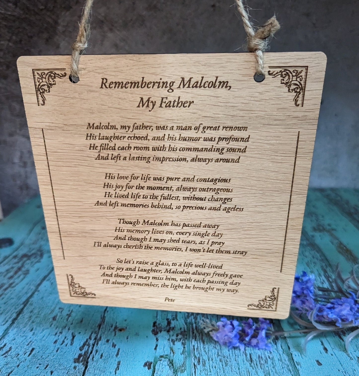 Large personalised poem sign — made to order in North Wales, indoor use