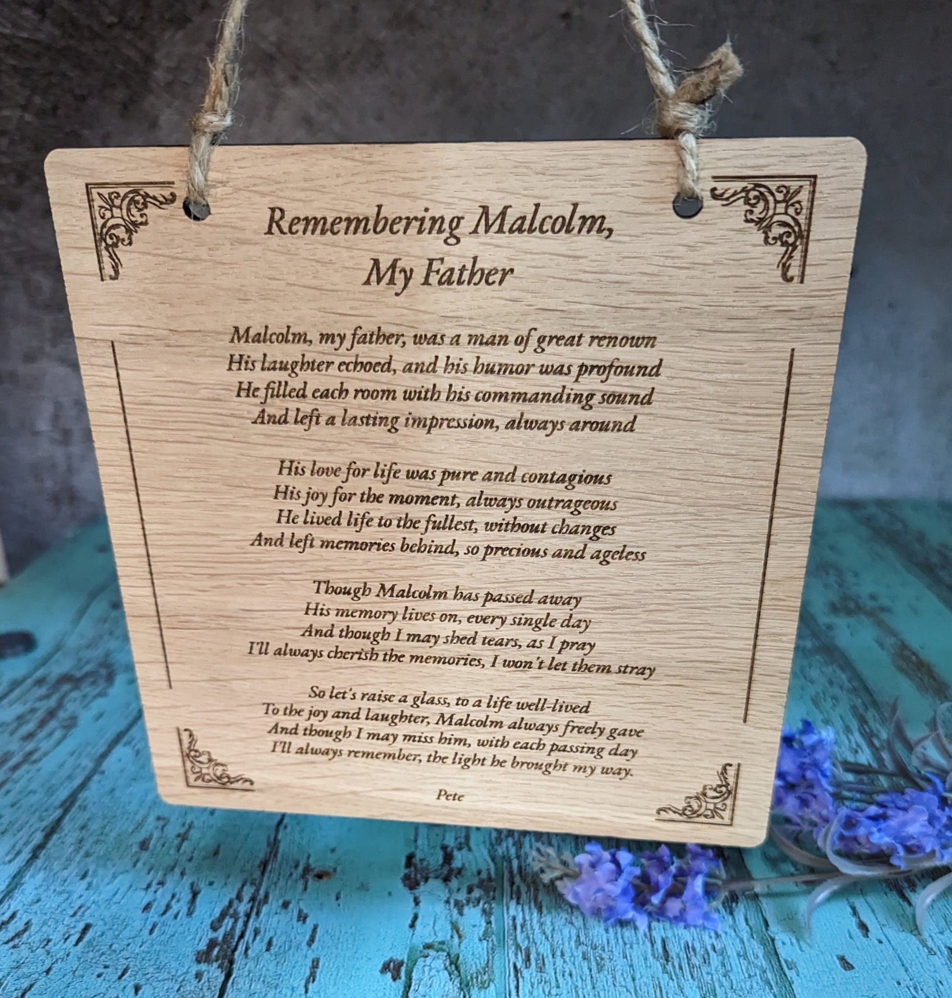 Large personalised poem sign — made to order in North Wales, indoor use