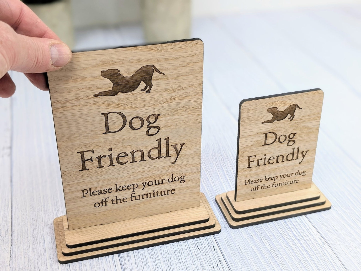 Freestanding "Please Keep Dog On A Lead" Wooden Table Sign, Oak Finish, Ideal for Homes, AirBnBs & Rental Properties - CherryGroveCraft