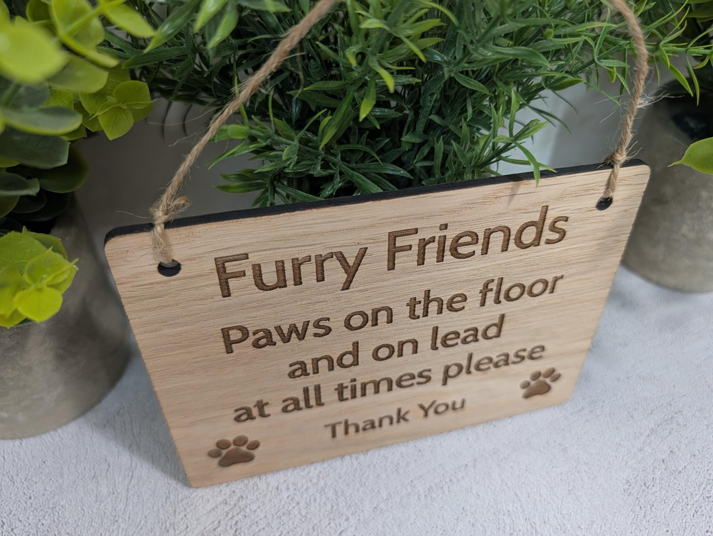 Furry Friends Paws on the Floor Wooden Sign - Personalised Dog Sign for Cafes and Businesses - Wall or Door - 4 Sizes