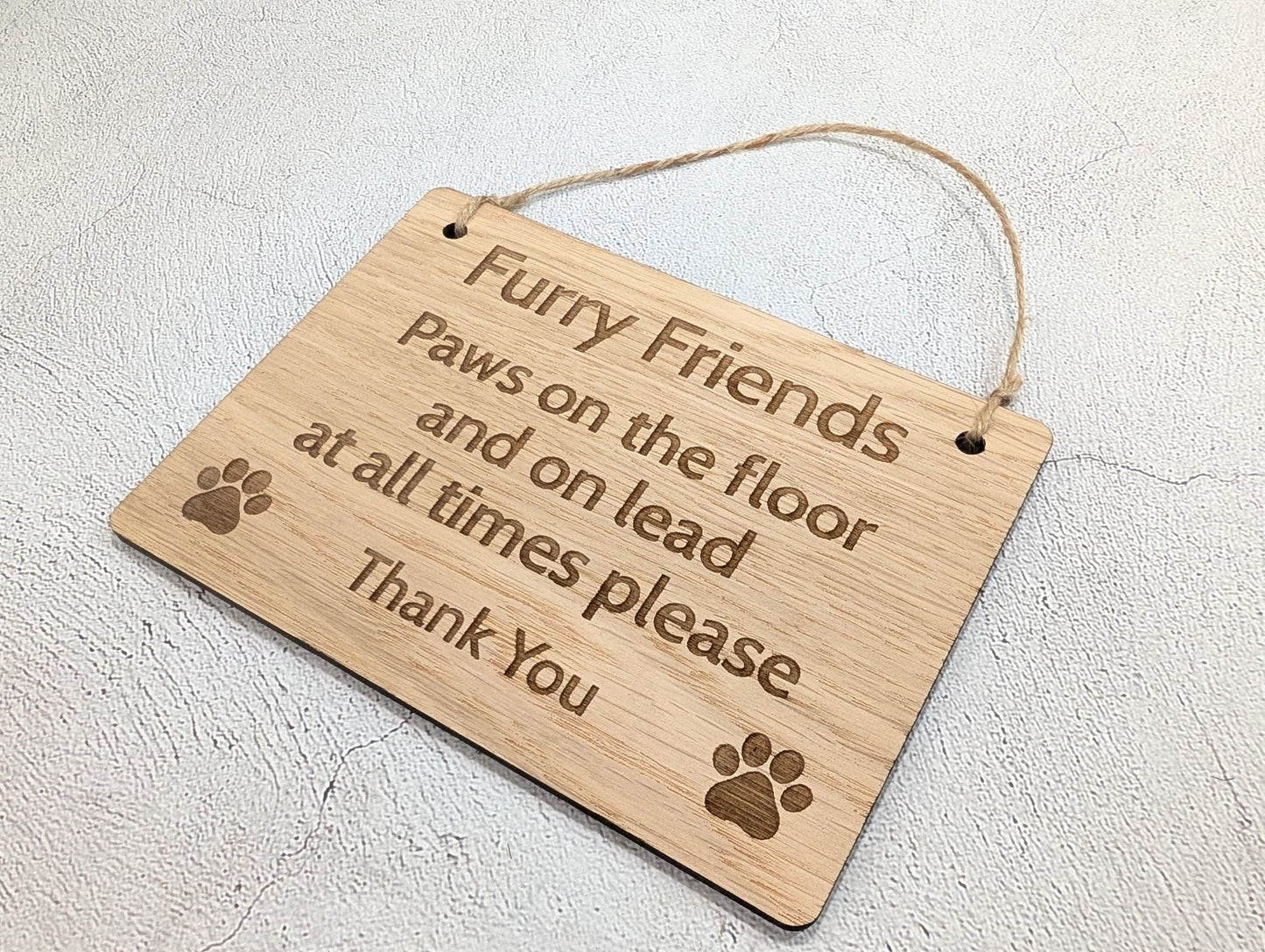 Furry Friends Paws on the Floor Wooden Sign - Personalised Dog Sign for Cafes and Businesses - Wall or Door - 4 Sizes
