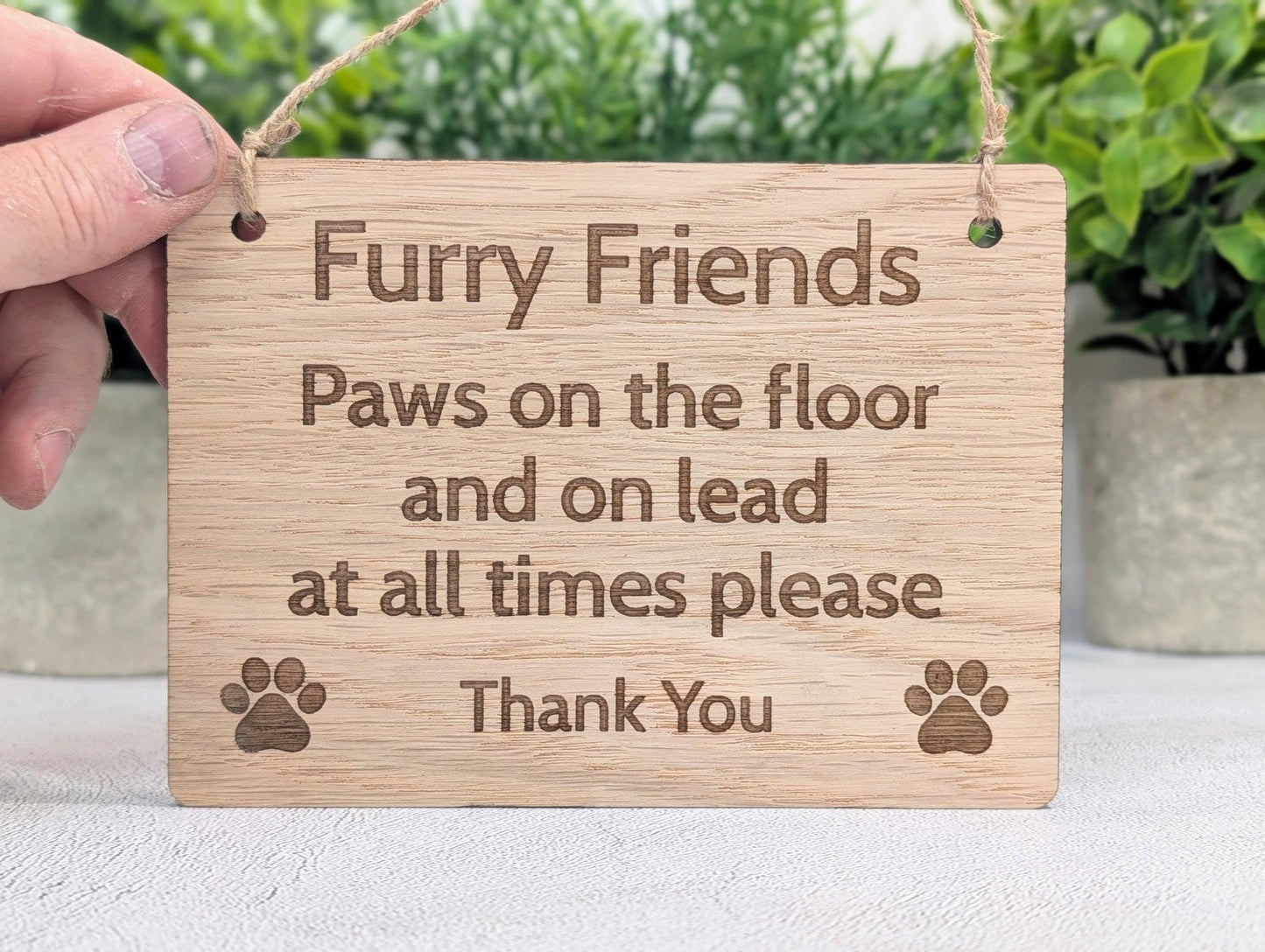 Furry Friends Paws on the Floor Wooden Sign - Personalised Dog Sign for Cafes and Businesses - Wall or Door - 4 Sizes