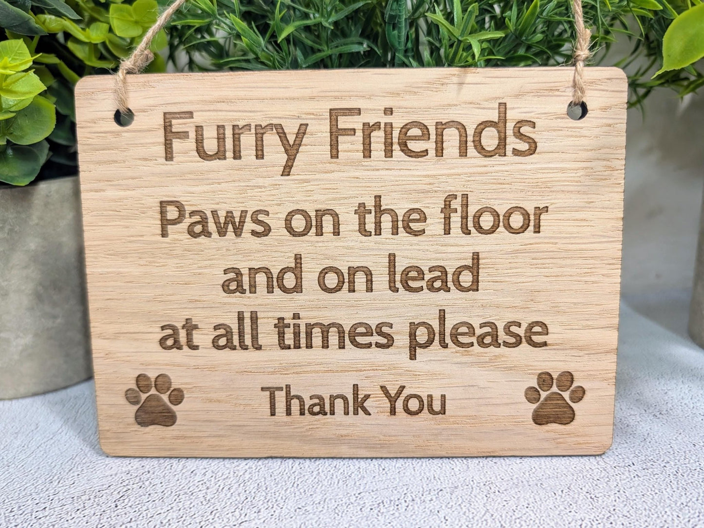 Furry Friends Paws on the Floor Wooden Sign - Personalised Dog Sign for Cafes and Businesses - Wall or Door - 4 Sizes