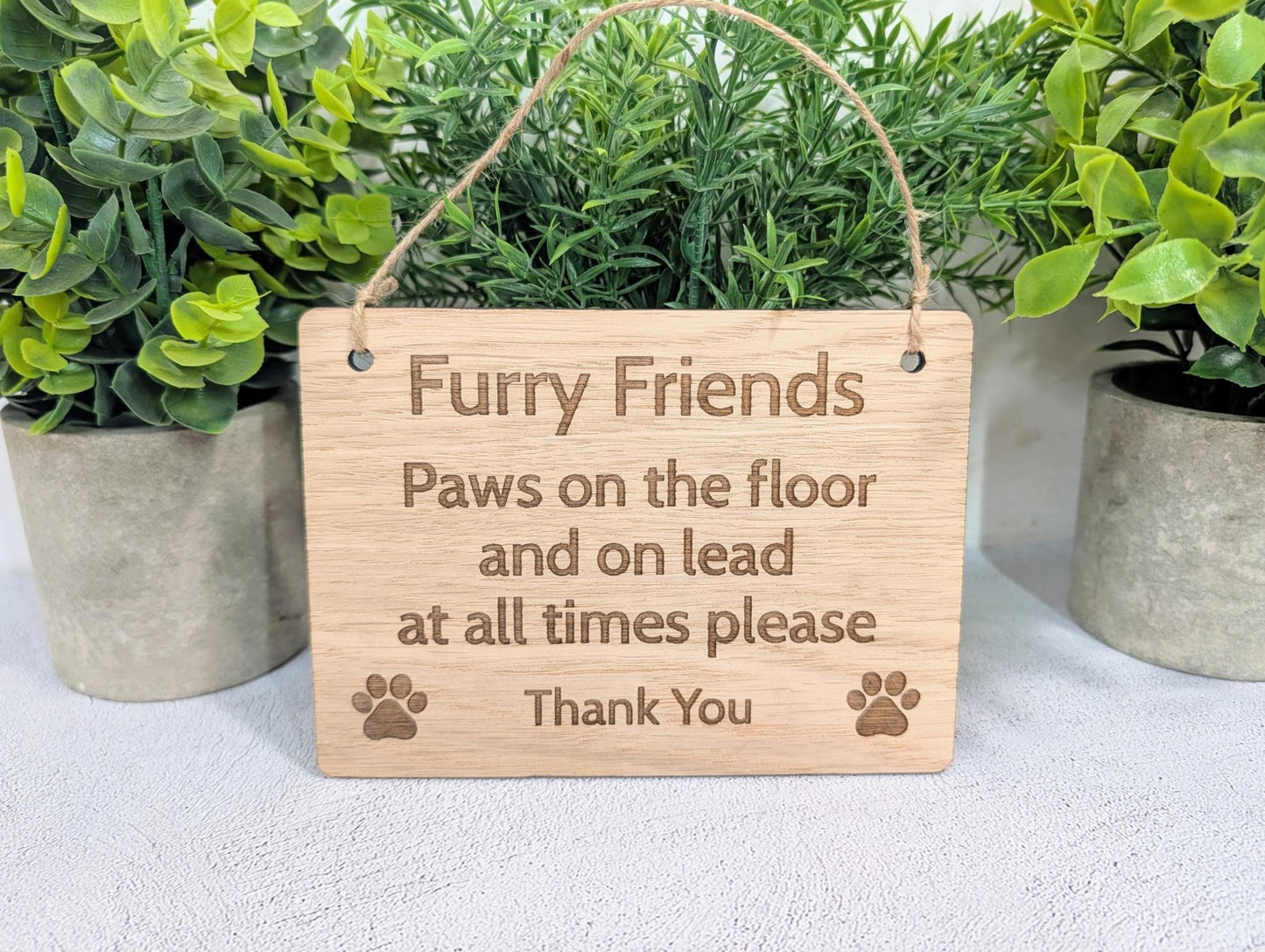 Furry Friends Paws on the Floor Wooden Sign - Personalised Dog Sign for Cafes and Businesses - Wall or Door - 4 Sizes