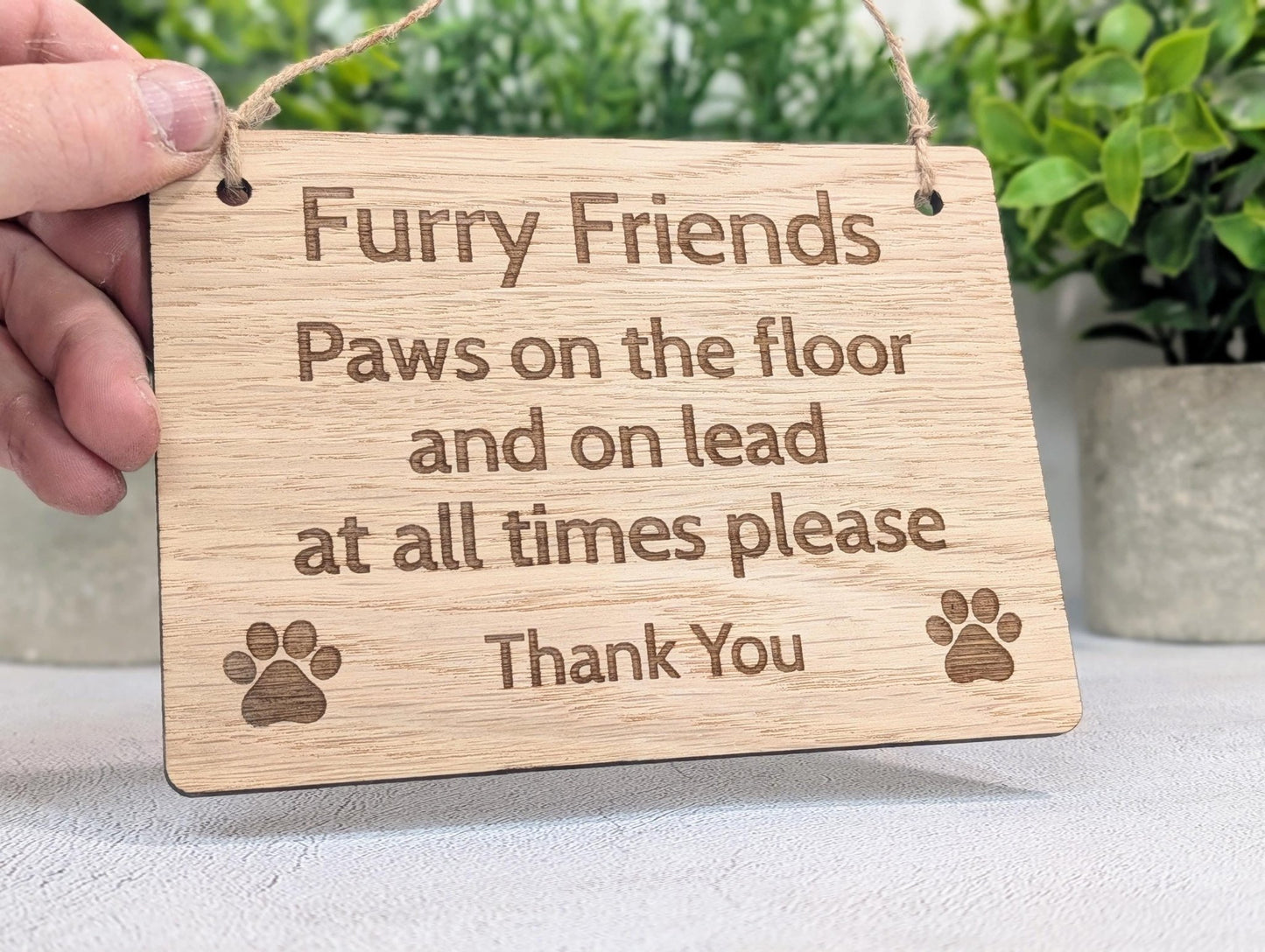 Furry Friends Paws on the Floor Wooden Sign - Personalised Dog Sign for Cafes and Businesses - Wall or Door - 4 Sizes