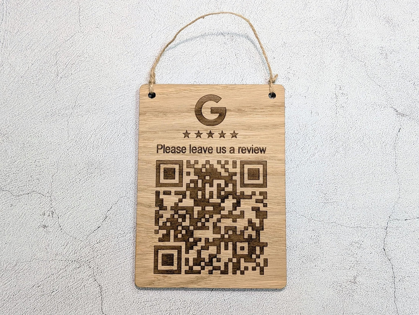 Google Review QR Sign – Oak Veneered Hanging Sign with Logo, Custom Engraved Business Review Plaque, Handmade in Wales - CherryGroveCraft
