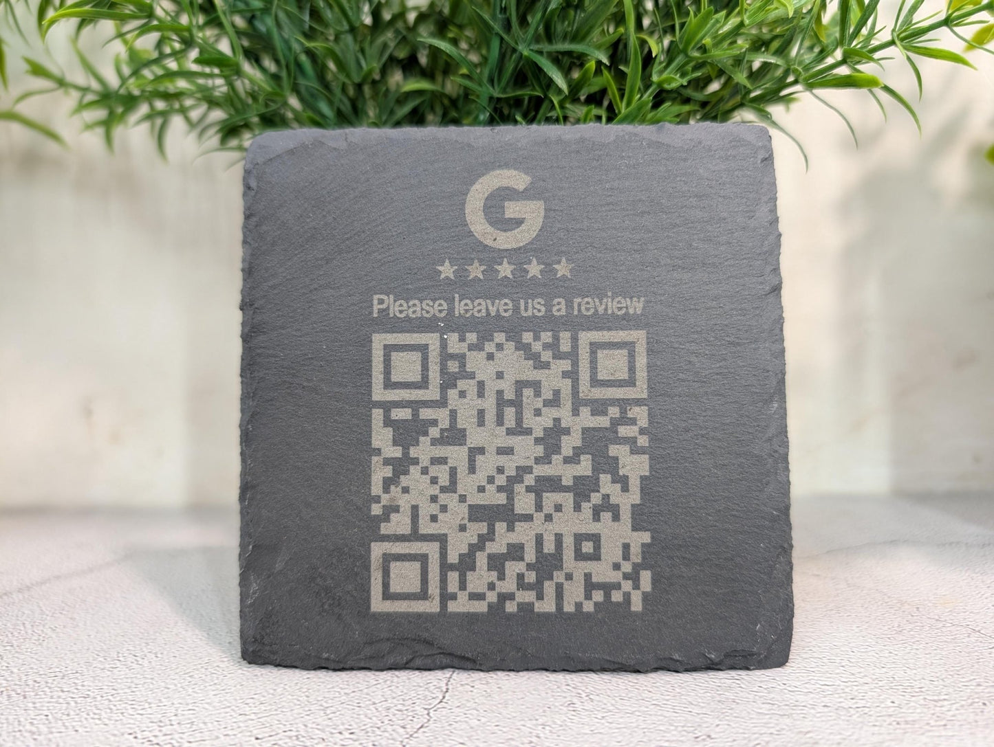 Google Review Slate Coaster – Engraved QR Code Review Gift for Businesses, Handmade in Wales, Plastic - Free Packaging - CherryGroveCraft