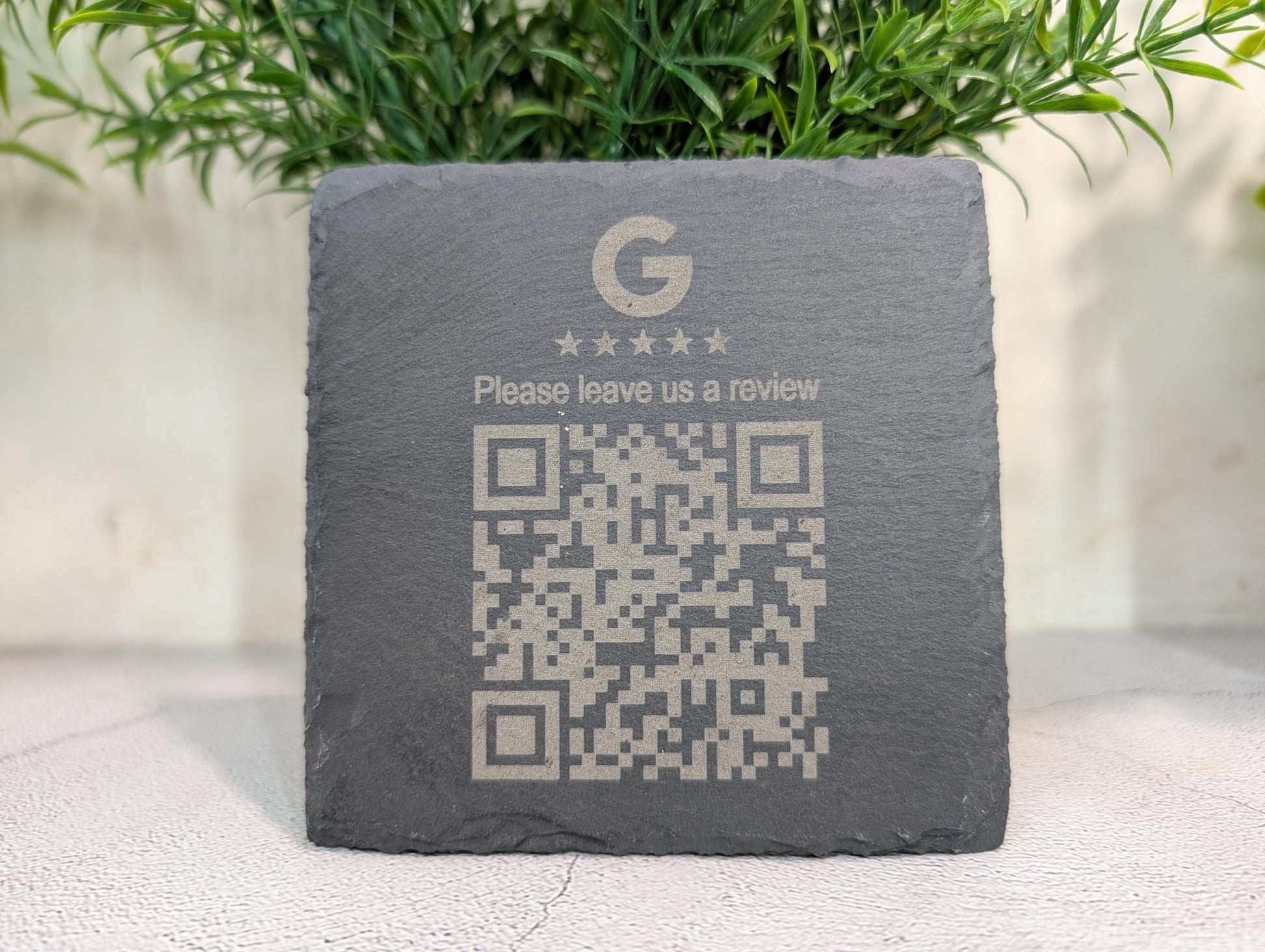 Google Review Slate Coaster – Engraved QR Code Review Gift for Businesses, Handmade in Wales, Plastic - Free Packaging - CherryGroveCraft