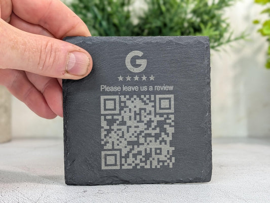 Google Review Slate Coaster – Engraved QR Code Review Gift for Businesses, Handmade in Wales, Plastic - Free Packaging - CherryGroveCraft